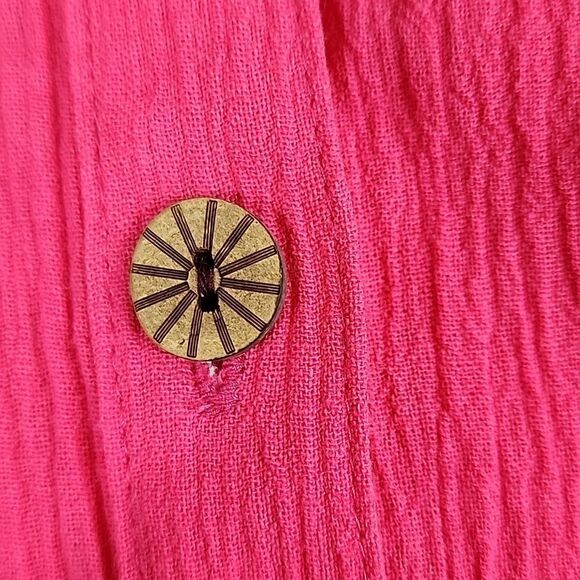 Textured Pink Barbie Core Button-down Shirt - Picture 8 of 11